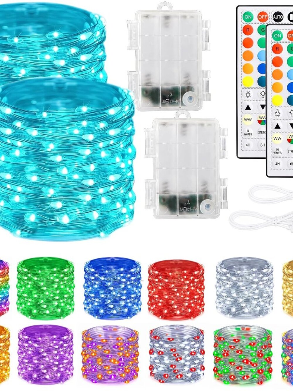 Color Changing Fairy Lights Battery Operated, 2 Pack Total 40FT 120LED Silver Co